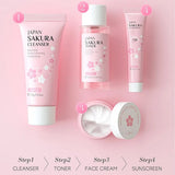 Sakura Skin Care Set with Cleanser, Serum, Eye Cream - Travel Kit for Women