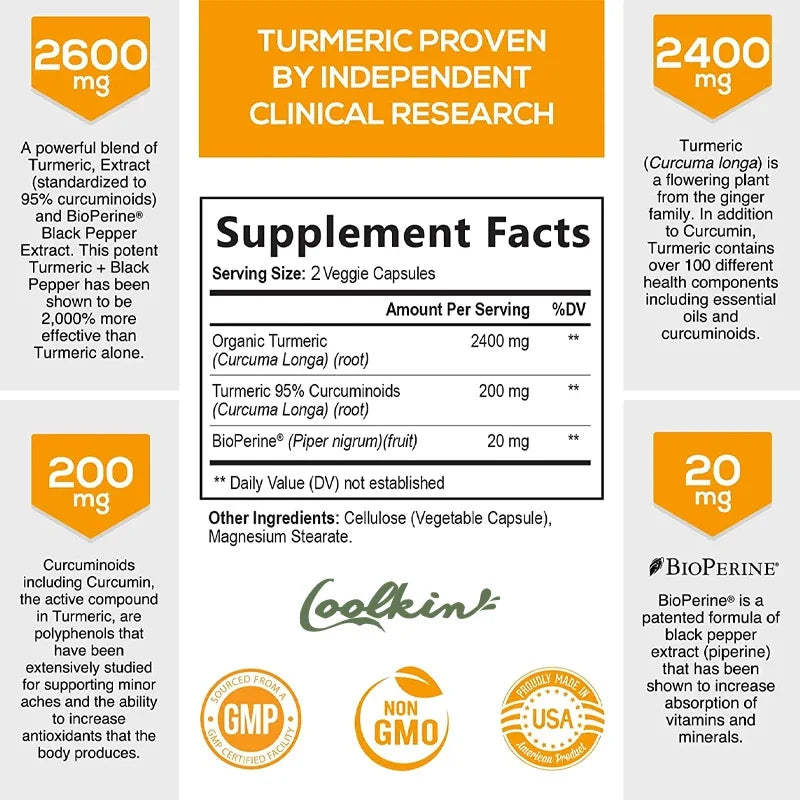 Curcumin Supplement 2600mg with Black Pepper for Enhanced Absorption