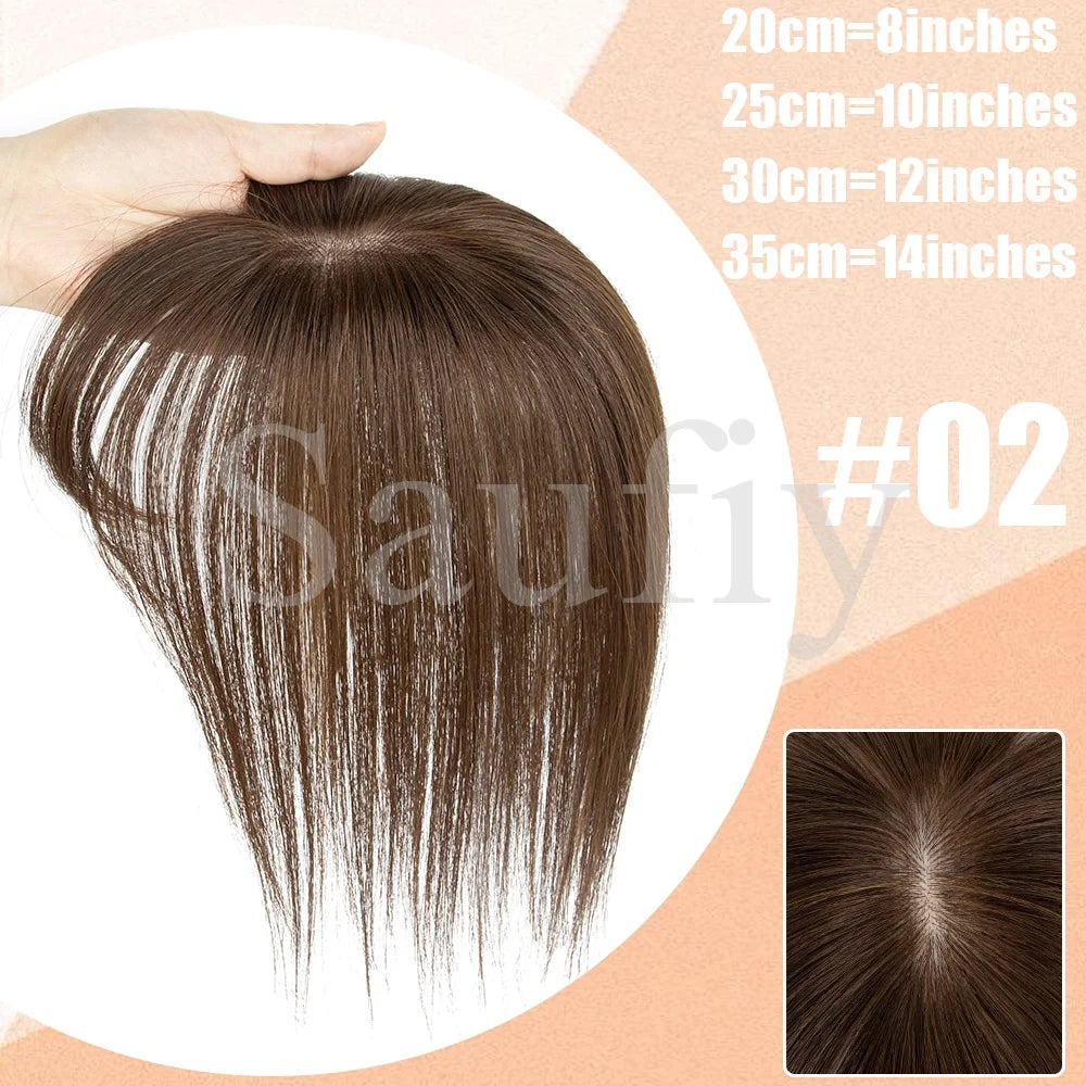 Gray Hair Toppers with Bangs for Women, Clip-in Human Hair, 5x9cm