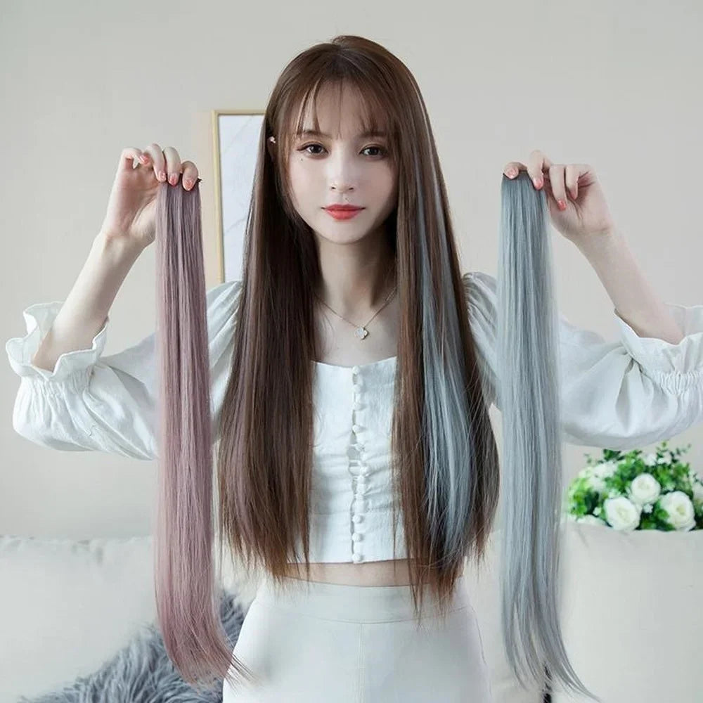 60cm Clip In Hair Extensions Synthetic Long Straight Hairpiece Accessories