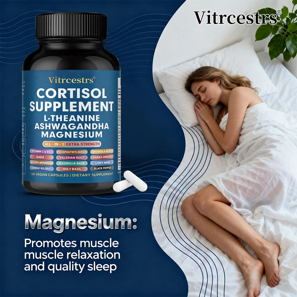 Cortisol Support Supplement with Magnesium, 60 Capsules for Daily Use