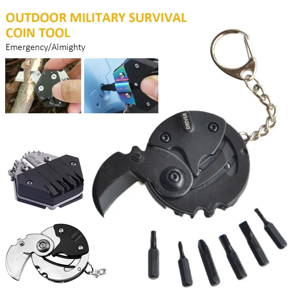 Multifunctional Keychain Screwdriver Hexagon Folding Coin Knife EDC Tool