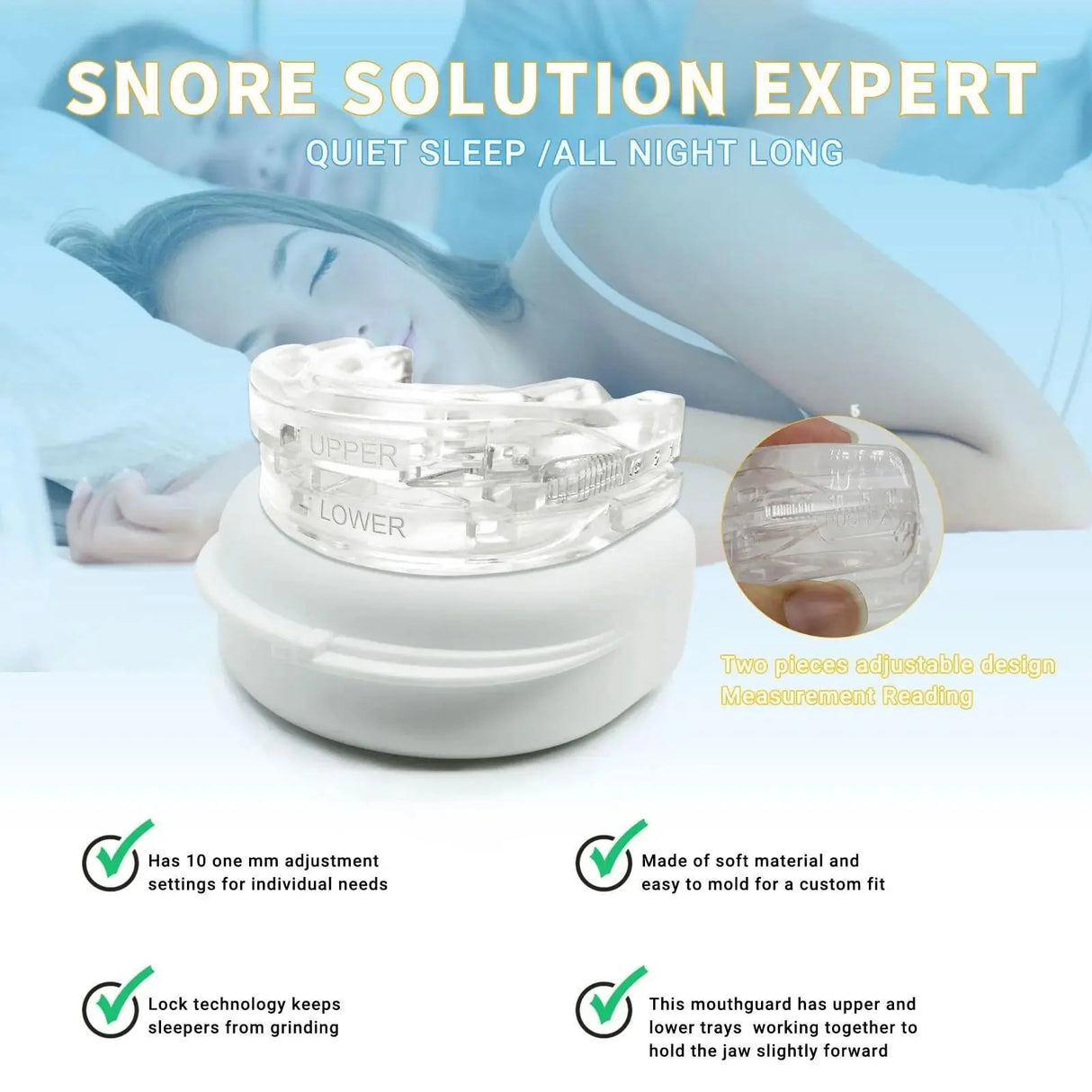 Adjustable Anti-Snoring Mouth Guard Device for Bruxism Sleep Improvement