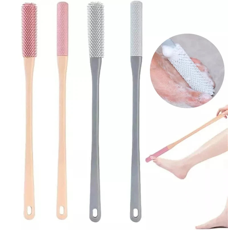 Silicone Shower Foot Brush with Long Handle - Toe Cleaning Scrubber
