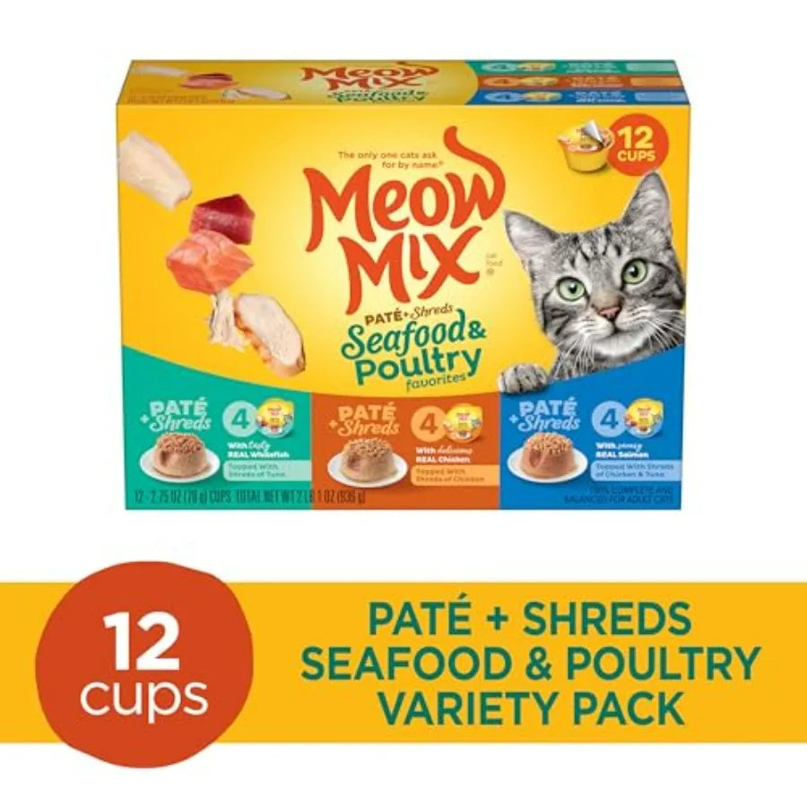Wet Cat Food Variety Pack, Seafood & Poultry, 12 Cups, 2.75 Ounce Each