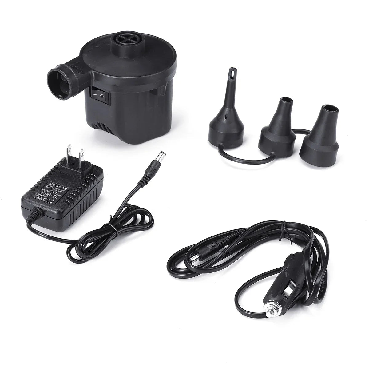 Portable Electric Air Pump 12V with 3 Nozzles for Inflatable Pools and More