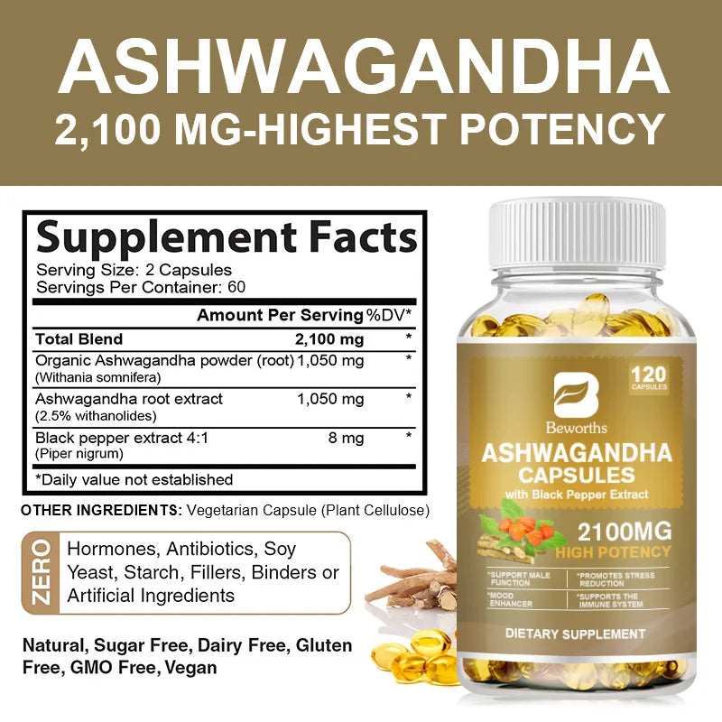 Ashwagandha Root Extract Capsules for Daily Routines, 60 Count