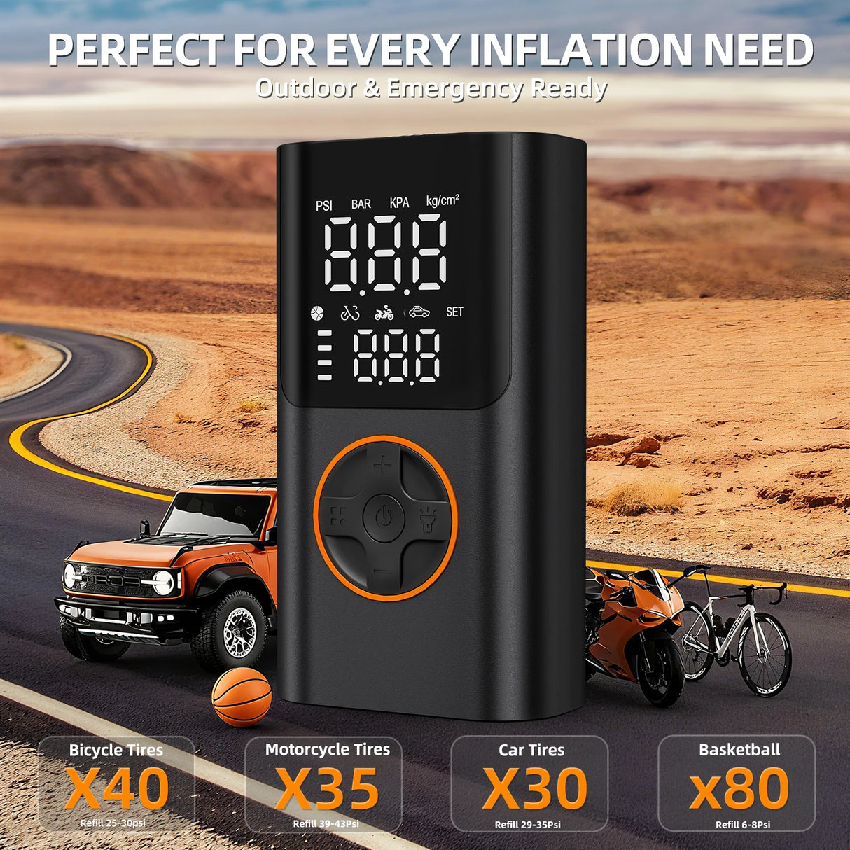 Cordless Mini Tire Inflator 150 PSI Portable Air Compressor for Car Bike