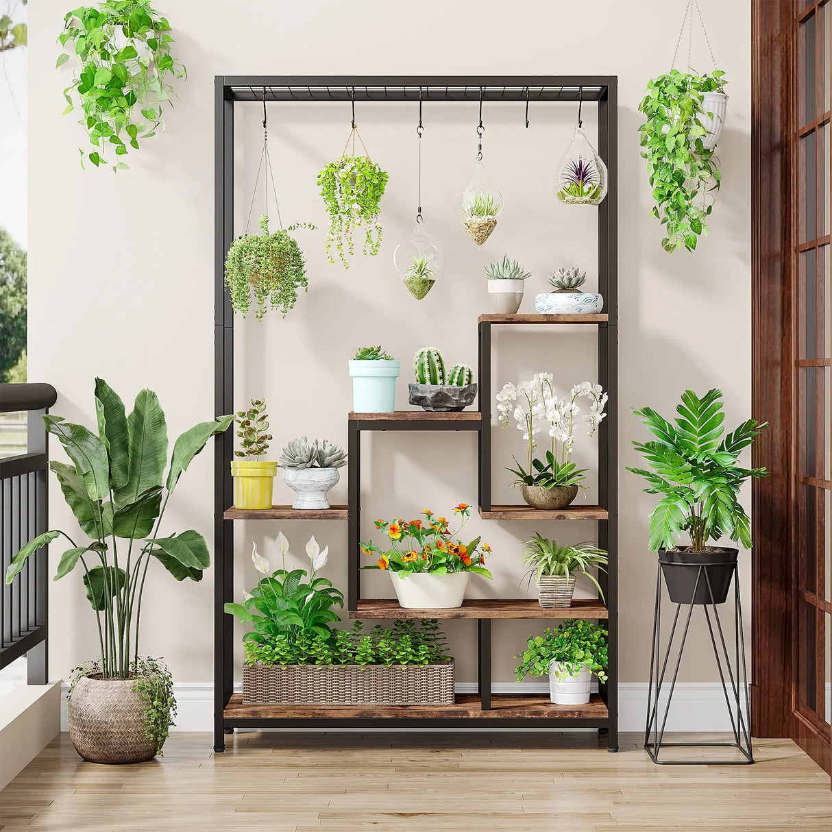 Tribesigns 5-Tier Tall Indoor Plant Stand with 10 Hanging Hooks, 70.9 Inches