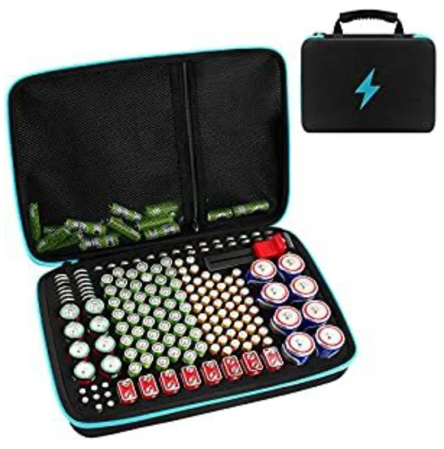 Battery Organizer Case with Tester for 150+ Batteries, Hard Shell Storage