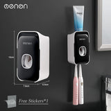 Automatic Toothpaste Dispenser Wall-Mounted Squeezer Toothbrush Holder Rack