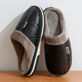 Men's Waterproof PU Leather Slippers - Large Size Indoor Home Shoes
