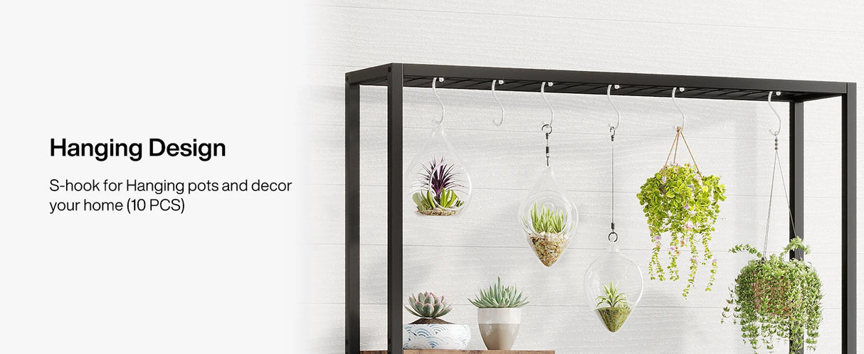 Tribesigns 5-Tier Tall Indoor Plant Stand with 10 Hanging Hooks, 70.9 Inches