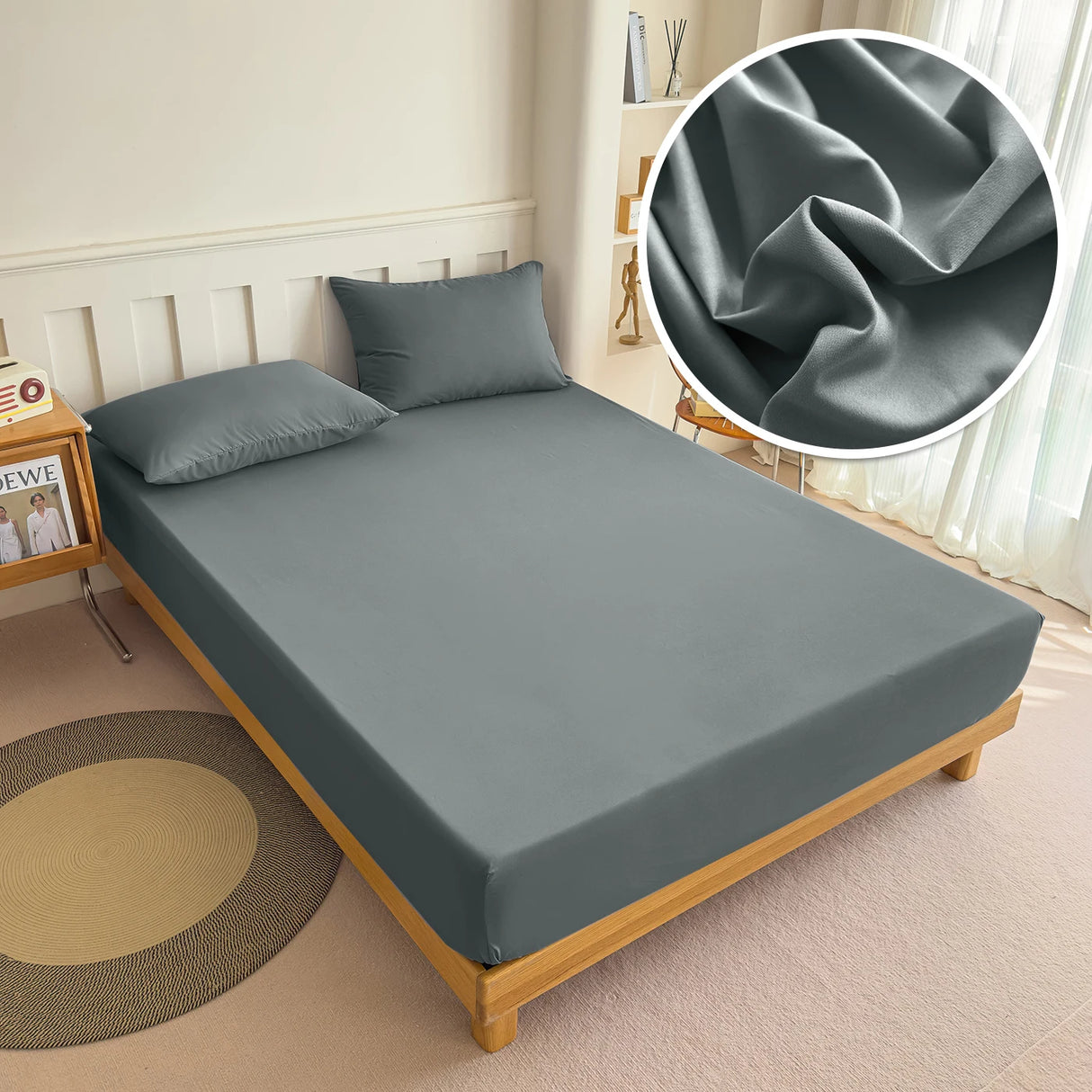 Fitted Bed Sheet 90/120/150/180x200 cm Solid Color Mattress Protector - Cozy Bed Sheets