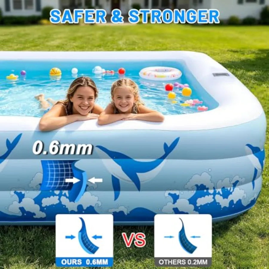 Inflatable Backyard Swimming Pool for Kids & Adults - 7-Color LED Light