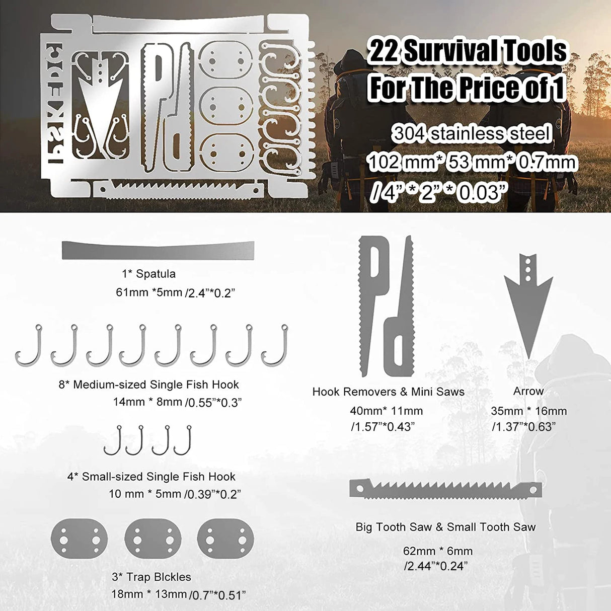 Outdoor Stainless Steel Survival Tool Card for Fishing & Camping