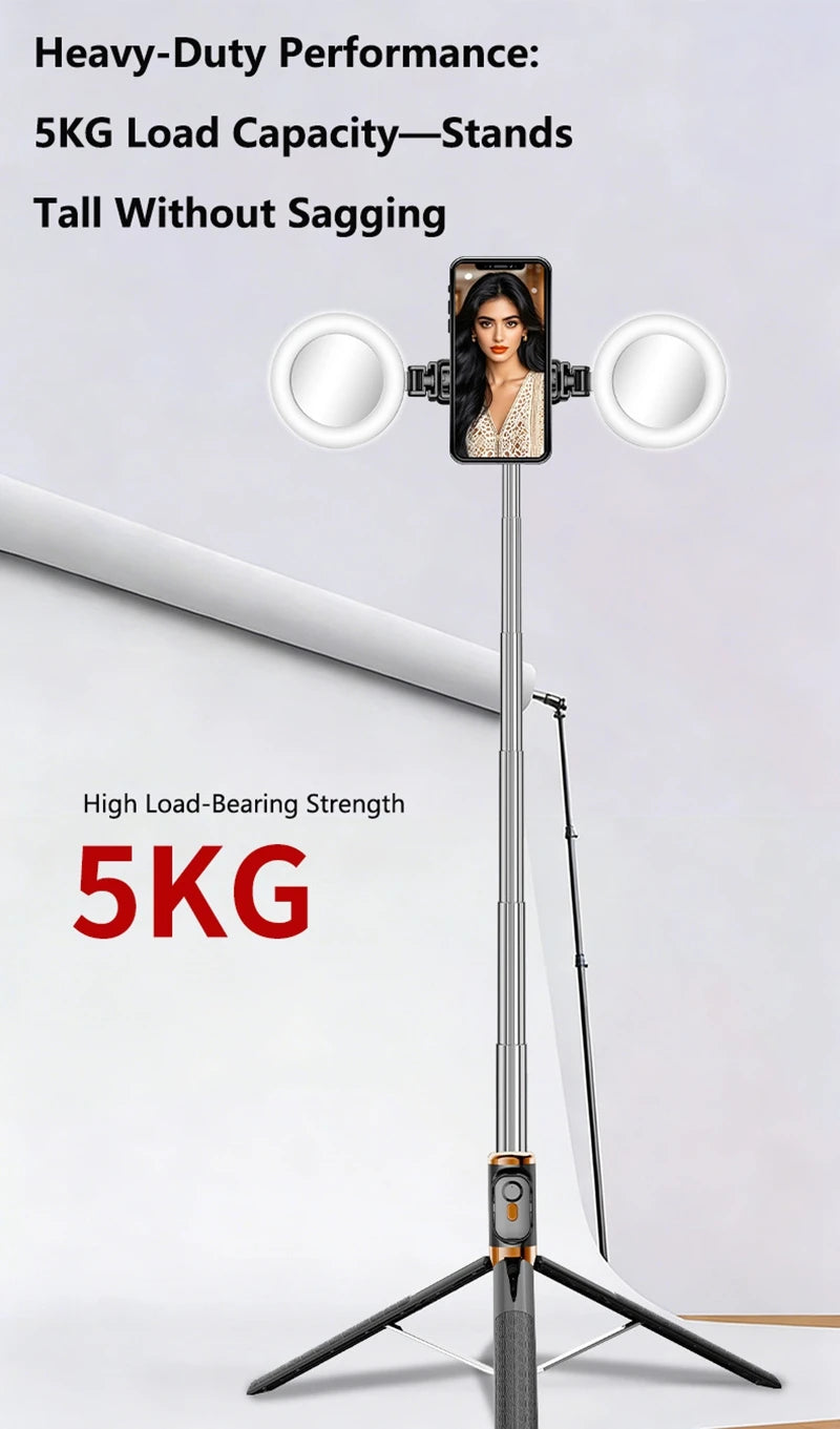 Selfie Stick Tripod 1.7m with Dual Fill Lights & Bluetooth Remote
