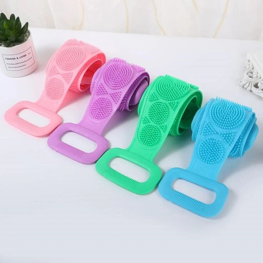 Silicone Bath Scrubber Exfoliating Brush Back Cleaner Body Strap Accessory