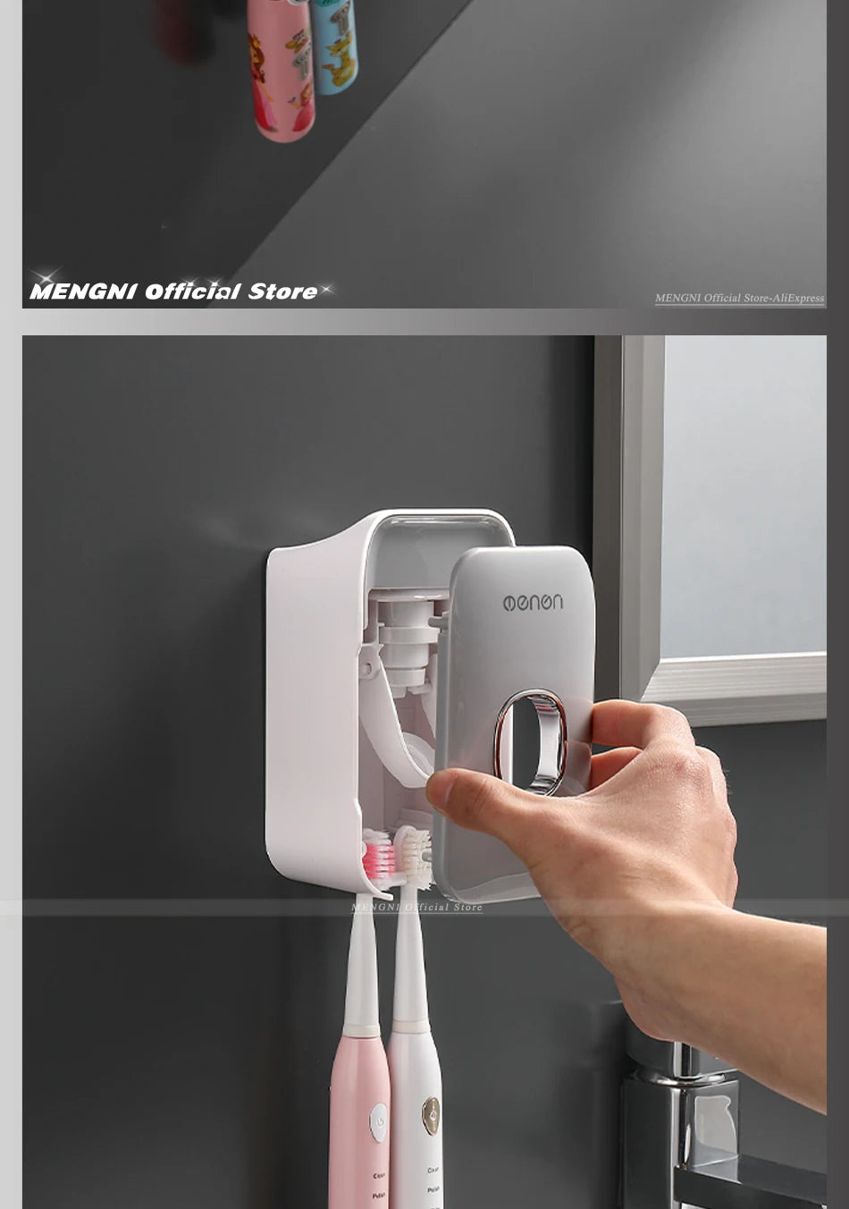 Automatic Toothpaste Dispenser Wall-Mounted Squeezer Toothbrush Holder Rack