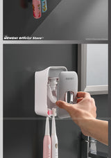 Automatic Toothpaste Dispenser Wall-Mounted Squeezer Toothbrush Holder Rack