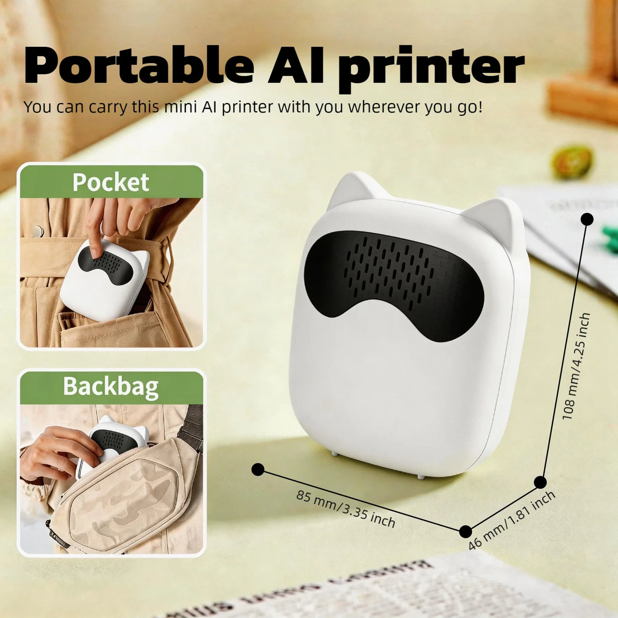 Wireless Bluetooth Mini Printer for iPhone and Android, Inkless Thermal Printing
