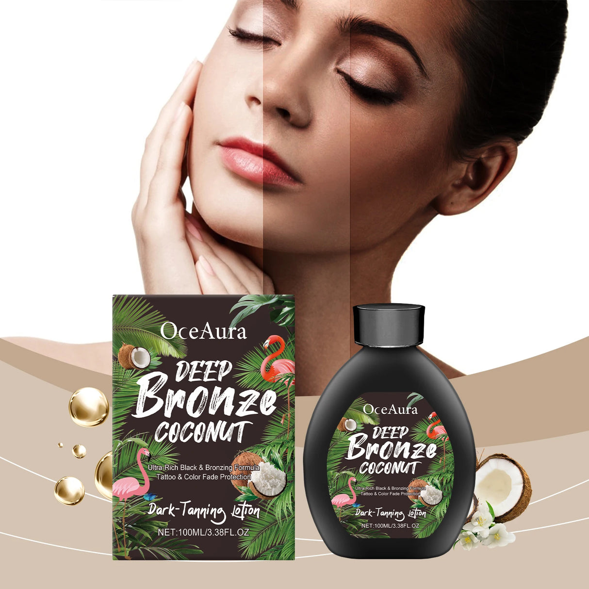 Coconut Oil Tanning Lotion Moisturizer for Deep Bronze Glow 8oz
