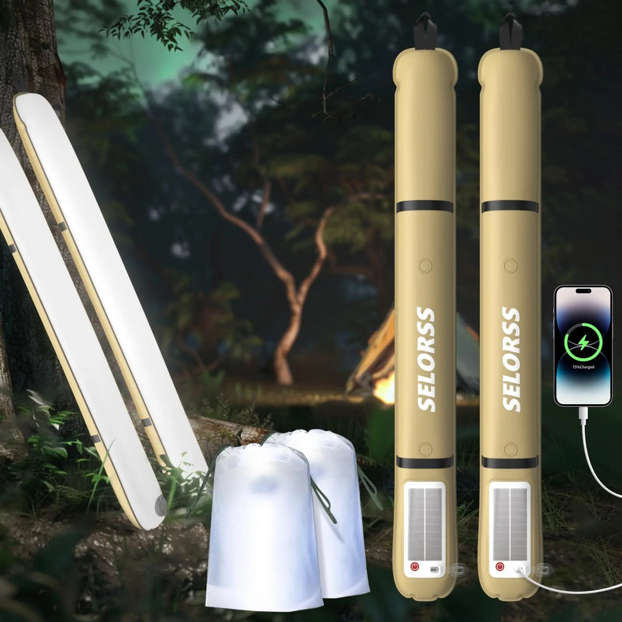 Portable Solar Camping Lantern with USB-Type C, 2000mAh