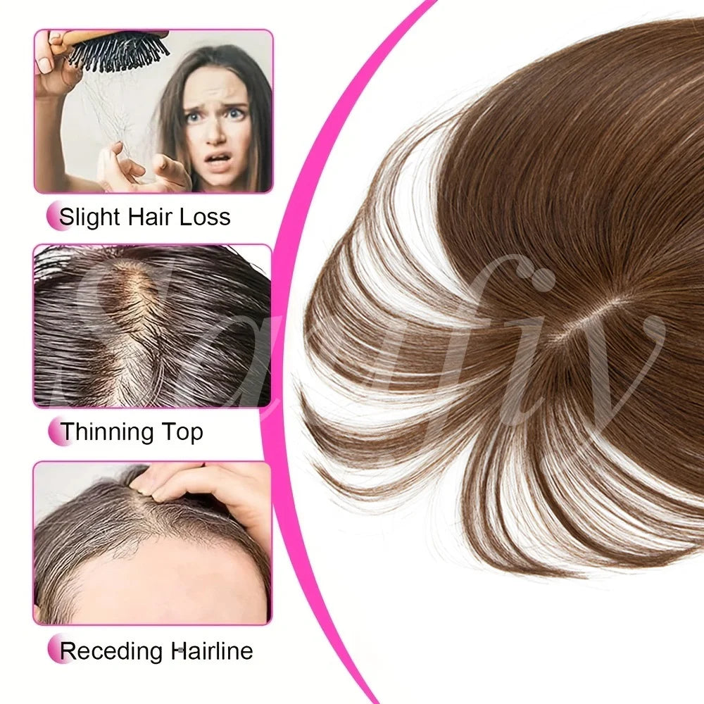 Human Hair Toppers for Women, 5x9cm Clip-in Hairpieces for Volume