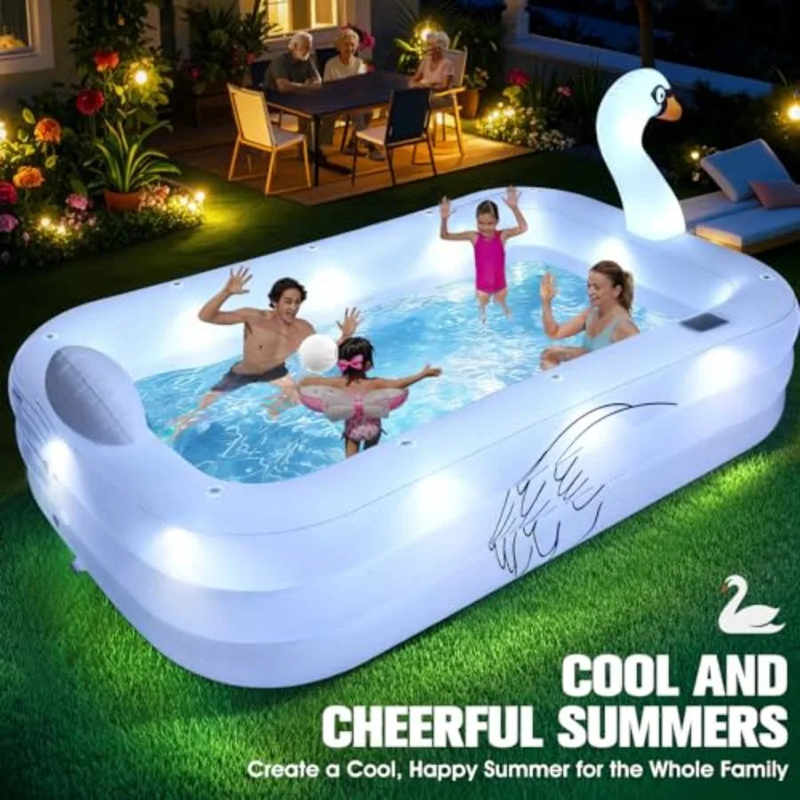 Inflatable Swan Pool for Adults with Lights, Large Blow Up Pool