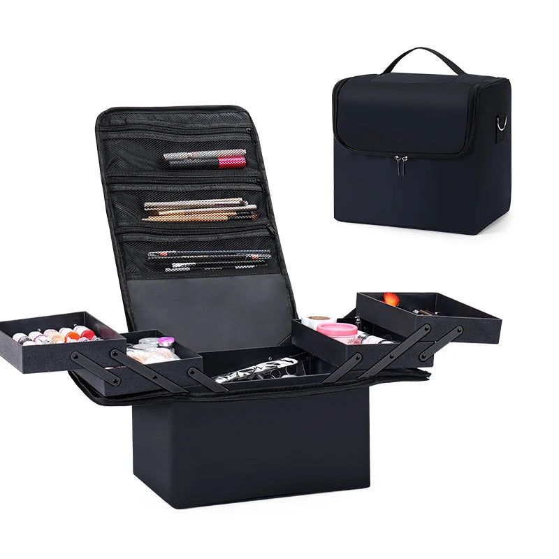 Large Makeup Train Case 4 Tier Organizer Bag for Women Travel Storage