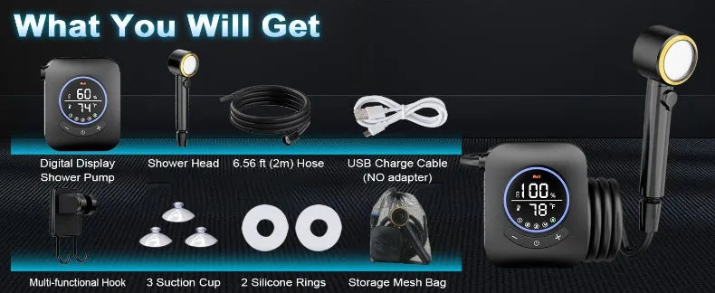 Portable Camping Shower Set with 20L Bucket and Rechargeable Shower Head