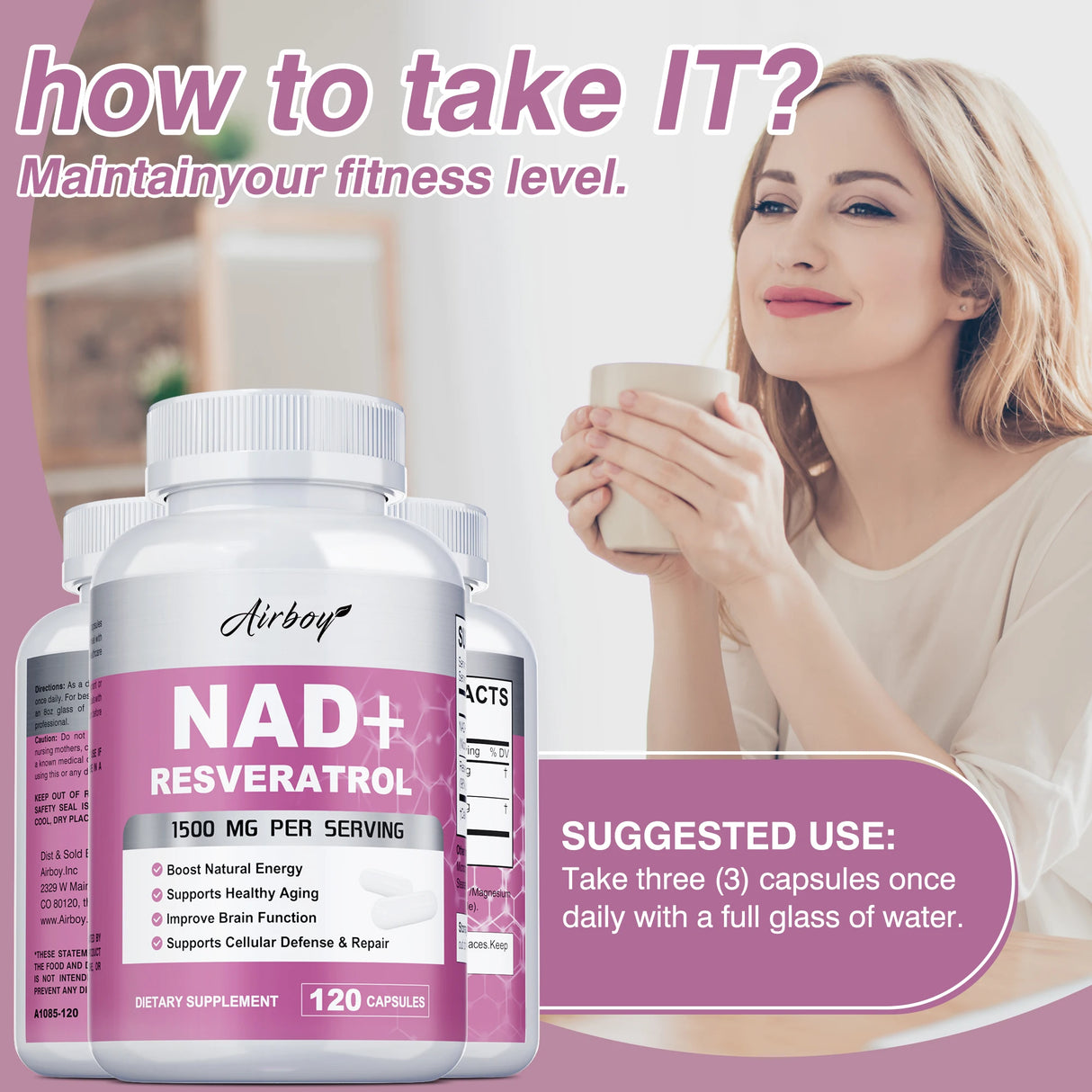 NAD+ Resveratrol Supplements - 120 Capsules for Energy & Immune Support