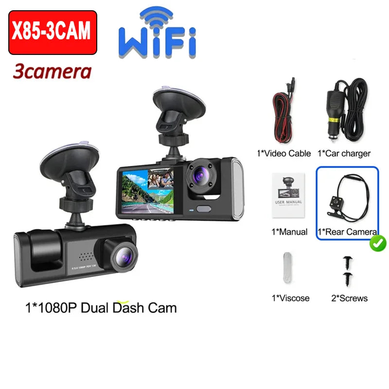 1080P Dash Cam WiFi Front & Rear Camera with Night Vision for Cars