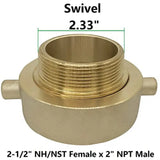 Brass Hose Adapter 2-1/2" NH x 2" NPT Fire Fighting Equipment