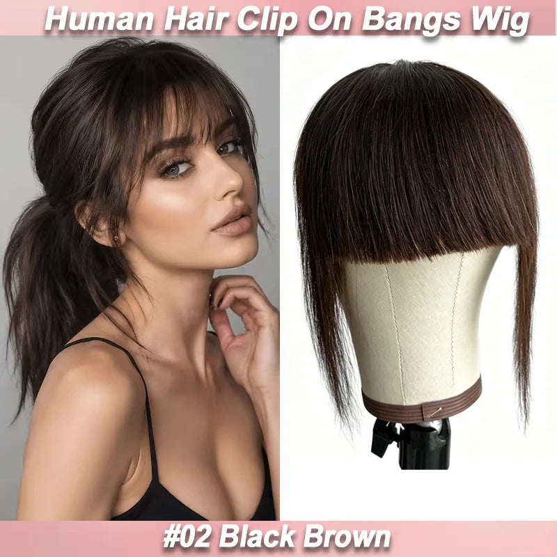 Clip On Bangs Wig for Women - Straight Human Hair Hairpiece