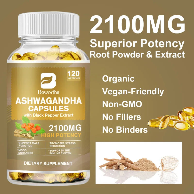 Ashwagandha Root Extract Capsules for Daily Routines, 60 Count