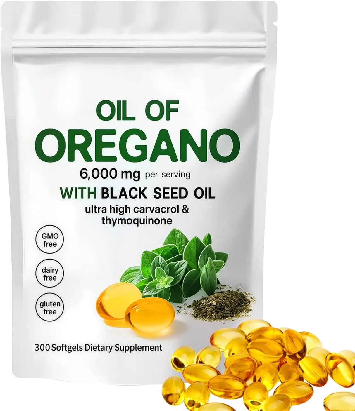 Oregano Oil and Black Seed Oil Capsules, 6000mg, 300 Softgels