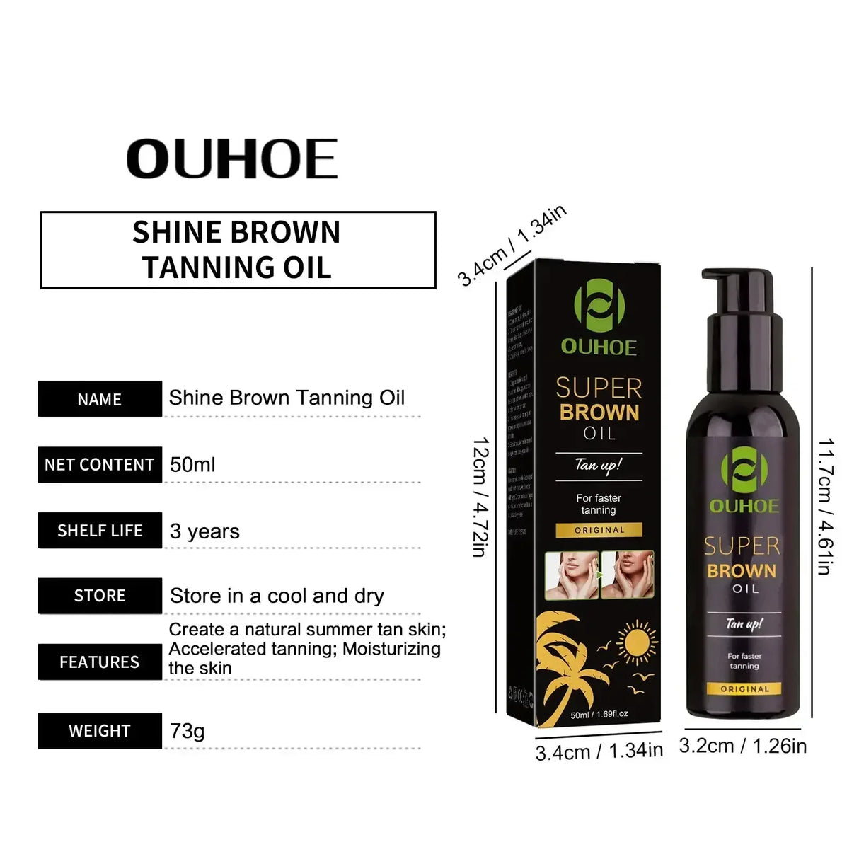 Brown Tanning Oil Natural Self Tanning Body Bronzer 8oz Summer Use