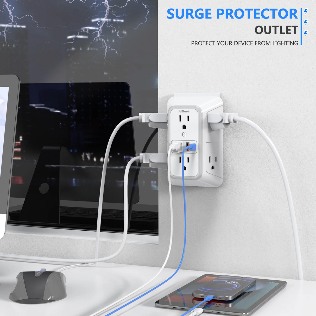 Power Strip with 6 AC Outlets & 4 USB Ports, Multi Socket Fast Charging