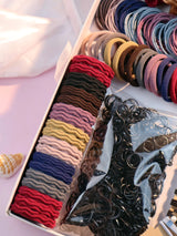 1085PCS Dark Hair Accessories Set - Seamless Ponytail Holders & Scrunchies