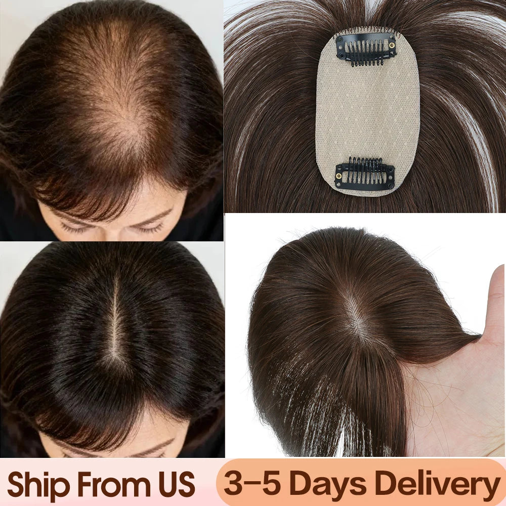 Natural Human Hair Toppers for Women, Silk Base, 5x9cm, Daily Use