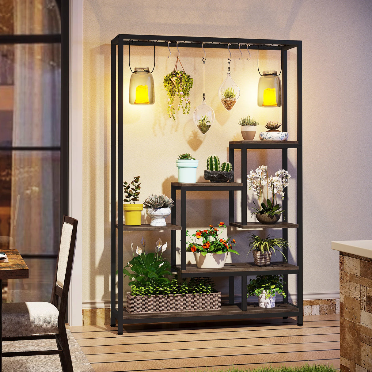 Tribesigns 5-Tier Tall Indoor Plant Stand with 10 Hanging Hooks, 70.9 Inches