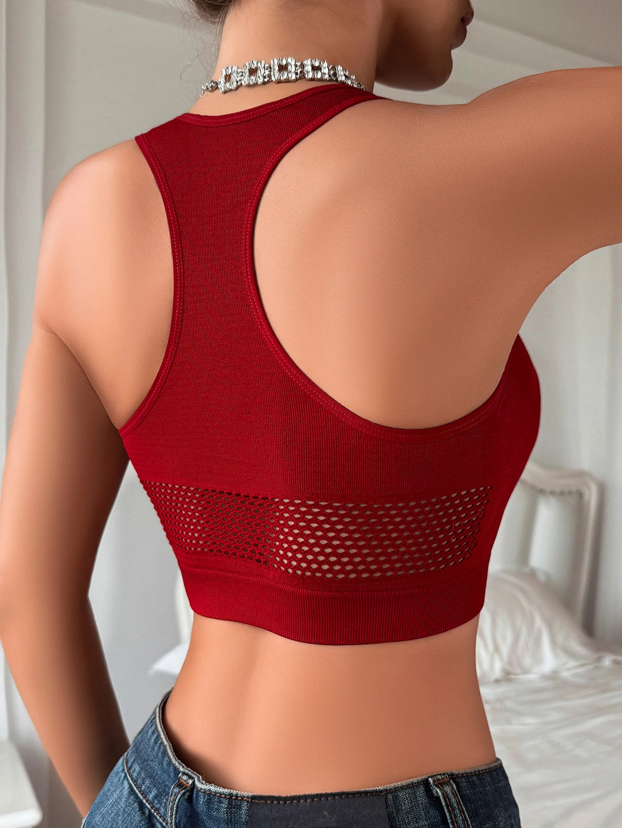 Women’s Fishnet Off Shoulder Crop Top - Stylish Casual Tank Vest