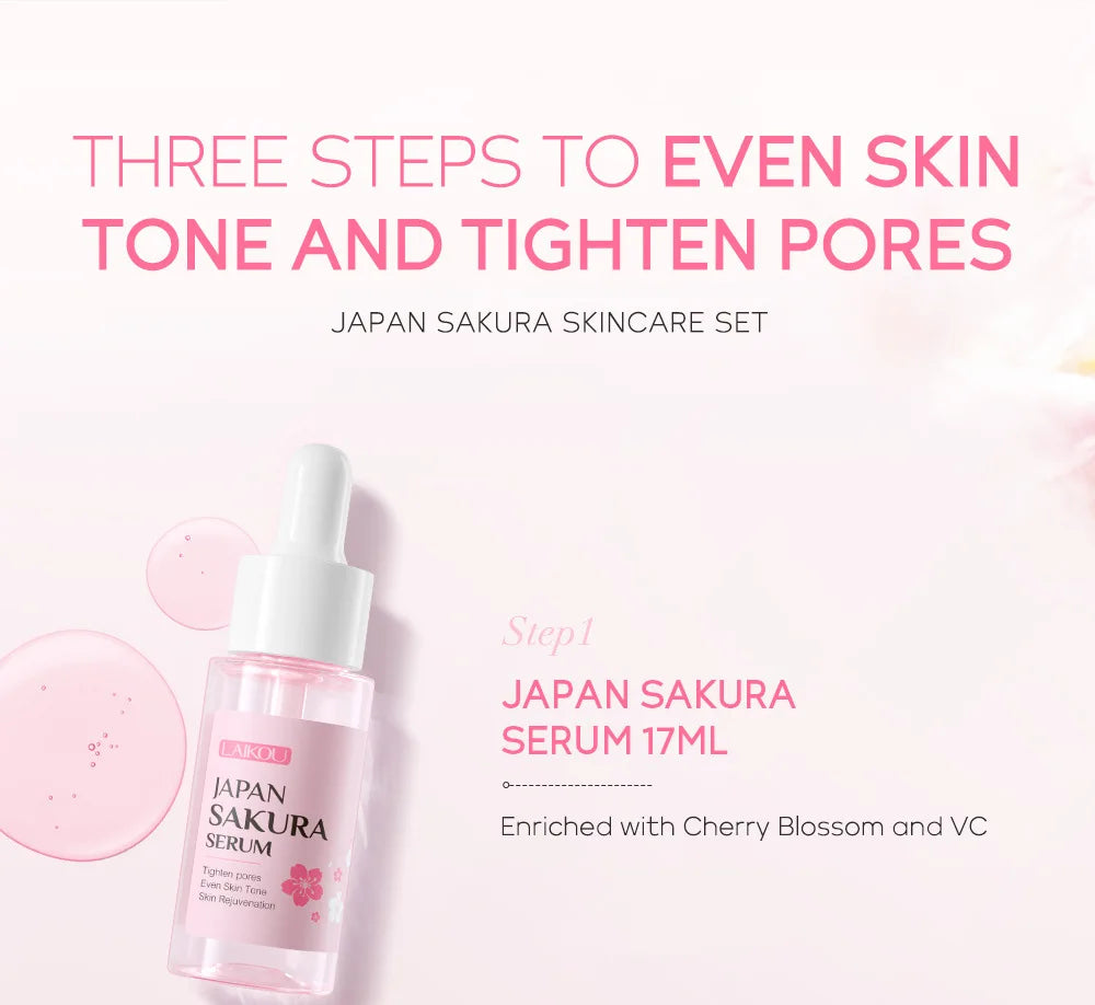 Sakura Skin Care Set - Facial Cleanser, Cream, Serum, Toner - Moisturizing Kit