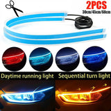 12V LED Guide Strip Headlight Bulbs - 2Pcs Sequential DRL Turn Signal Lights