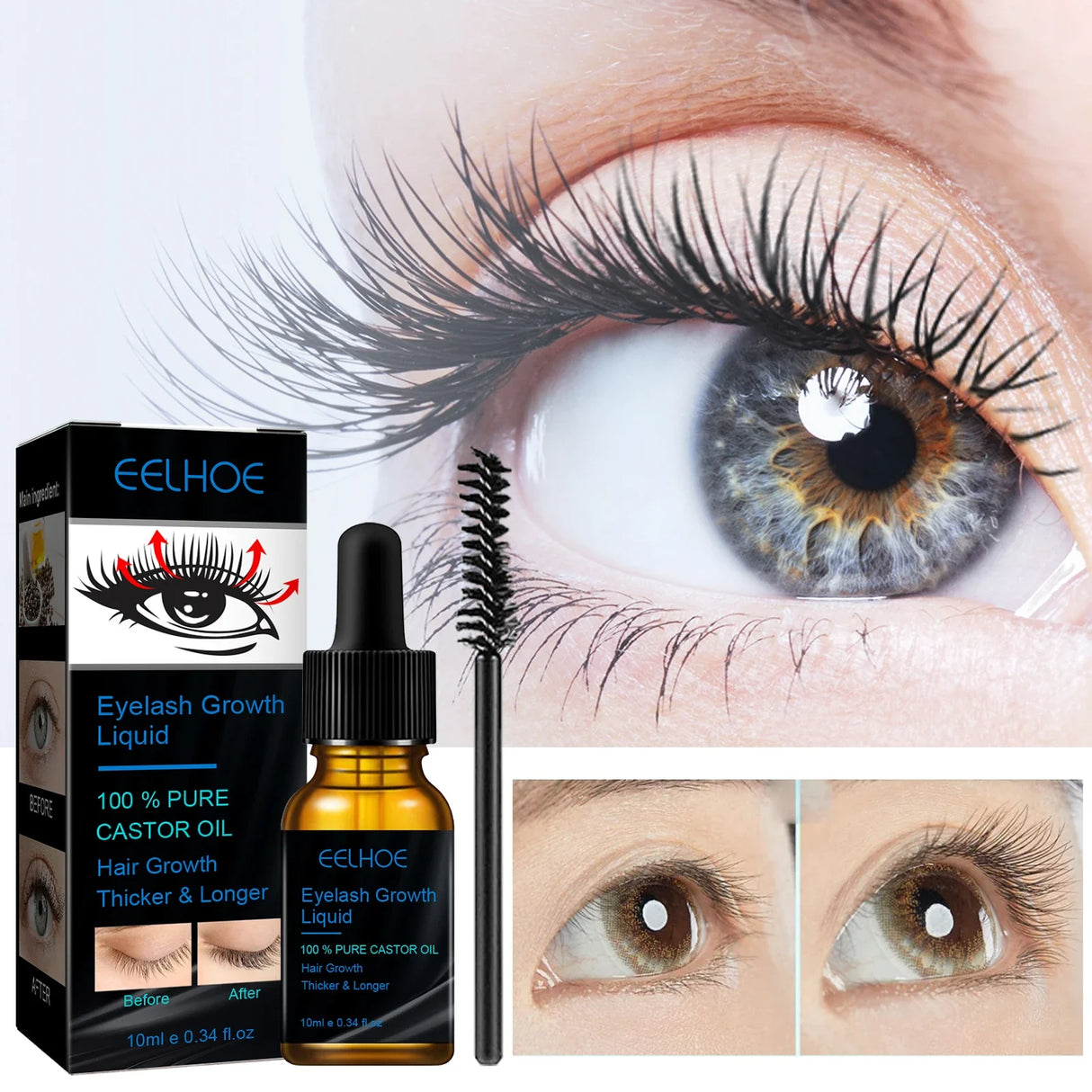 Natural Castor Oil Eyebrow & Eyelash Growth Serum - 30ml Makeup Product
