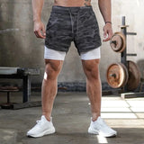 Camo Running Shorts Men 2-in-1 Quick Dry Gym Fitness Summer Workout