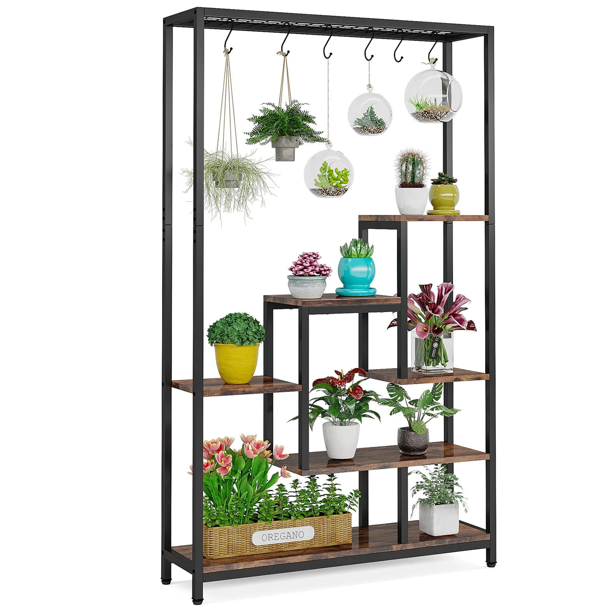 Tribesigns 5-Tier Tall Indoor Plant Stand with 10 Hanging Hooks, 70.9 Inches
