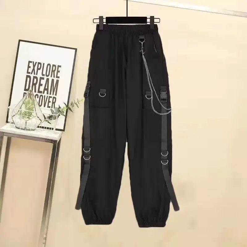Gender Neutral High Waist Black Cargo & Cropped Shirt Set - Unisex Outfit