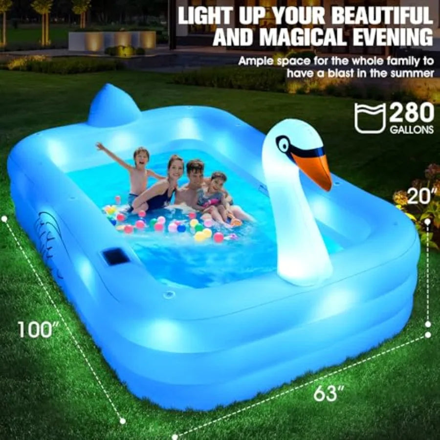 Inflatable Swan Pool for Adults with Lights, Large Blow Up Pool